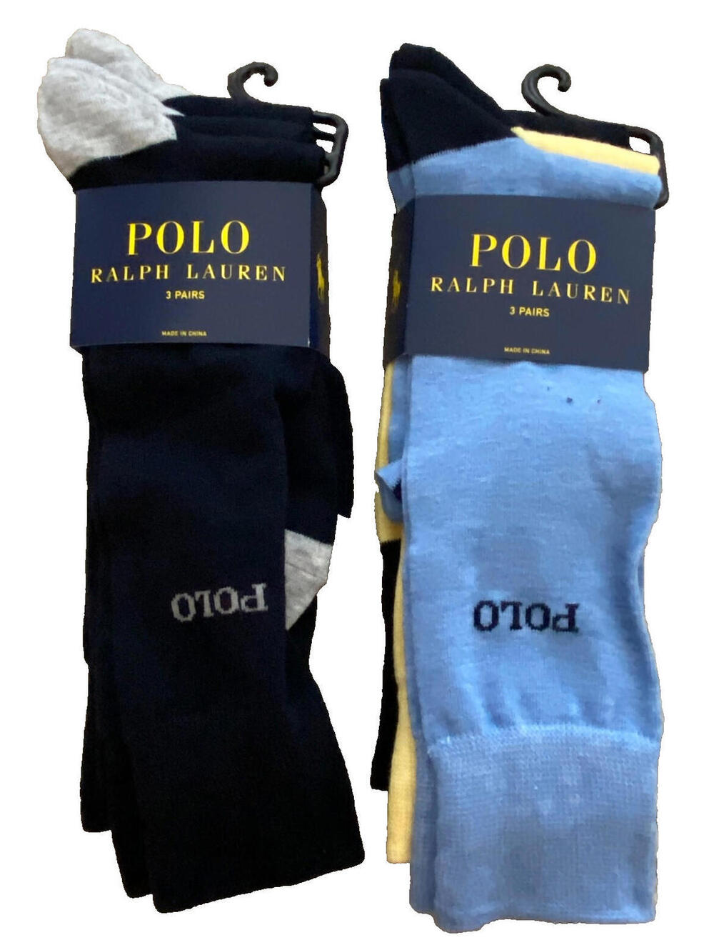 NWT Ralph Lauren Men's 6-Pack POLO Logo Navy Blue Gray Crew Socks 6 Pairs OS